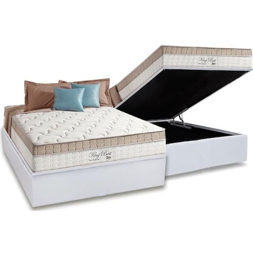 Cama Box Baú Casal: Colchão Molas Anjos Superlastic King Best + Base CRC Courano White(138x188)