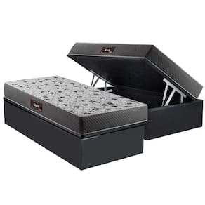 Cama Box Baú Solteiro: Colchão Espuma Herval D28 Black Double Face + Base CRC Suede Gray(88x188)