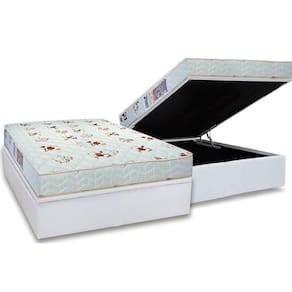 Cama Box Baú Casal: Colchão Espuma Luckspuma D23 Roland Garros Pro + Base CRC Courano White(138x188)