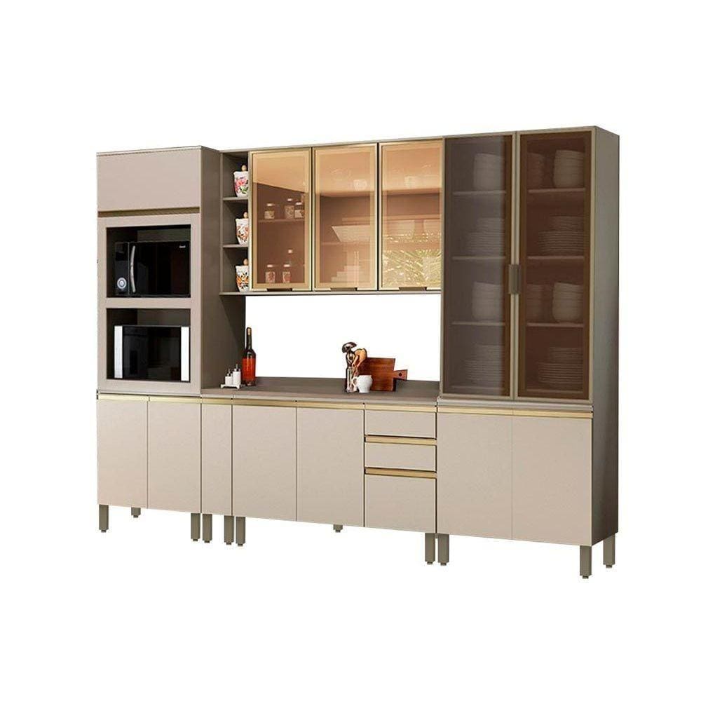 Cozinha Modulada Completa Connect 8 Peças (1 Armário + 2 Balcões + 2 Paneleiros + 3 Complementos) C8P05 Duna/Cristal - Henn