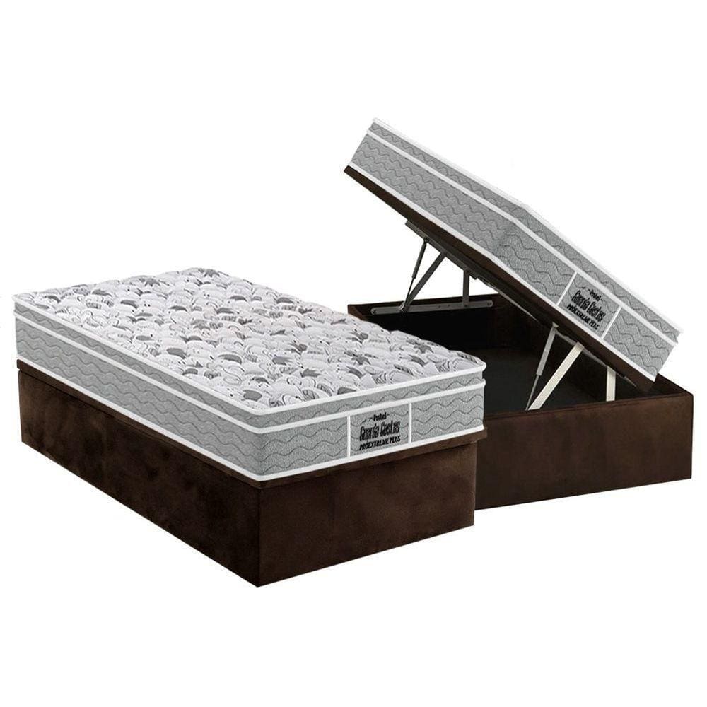 Cama Box Baú Solteiro: Colchão Ortopédico Probel D45 / EP Guarda Costas PróExtreme Plus + Base CRC Suede Brown(88x188)