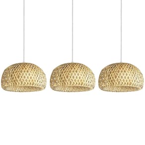 Kit 3 Pendente Fibra Natural Palha Cabeceira Bambu E27 Nat53