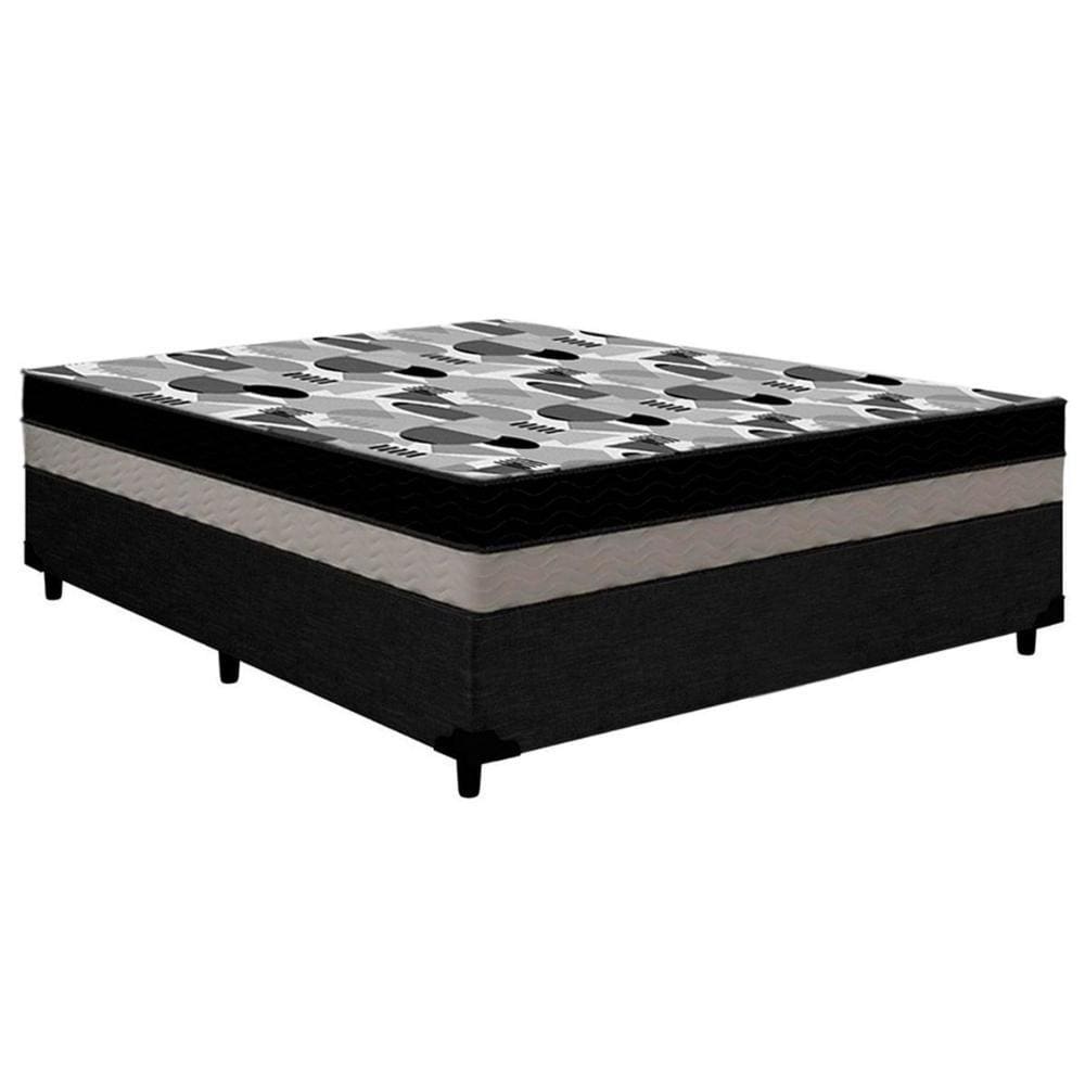 Cama Box Casal: Colchão Anatômico Ortobom D33/EP ISO 100 Double Face + Base CRC Courano Black(138x188x20)