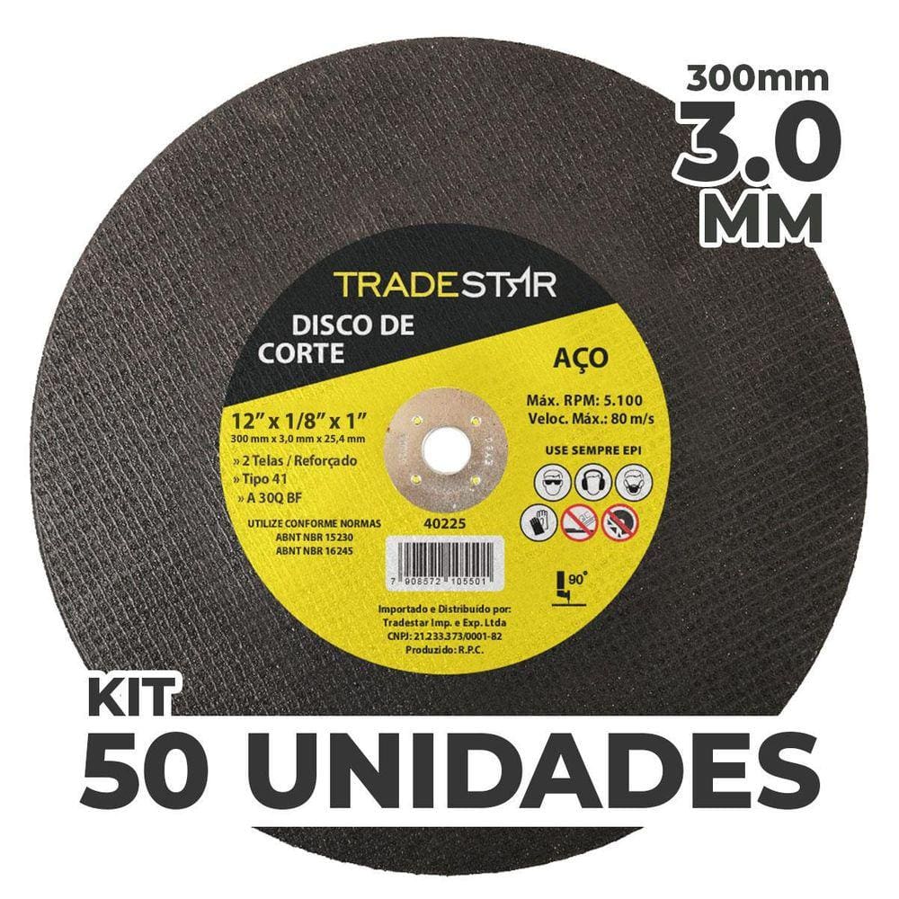 Kit Com 50 Disco De Corte Metal 12 300X3,0 Mm Furo 25,04 Mm