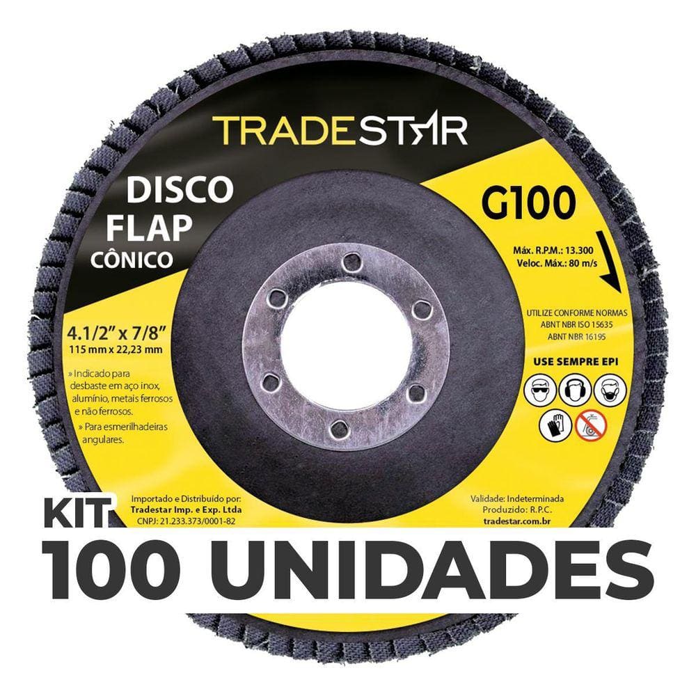Kit Com 100 Disco Flap Conico 4.1/2 X 7/8 Fds115-100Fc Z101