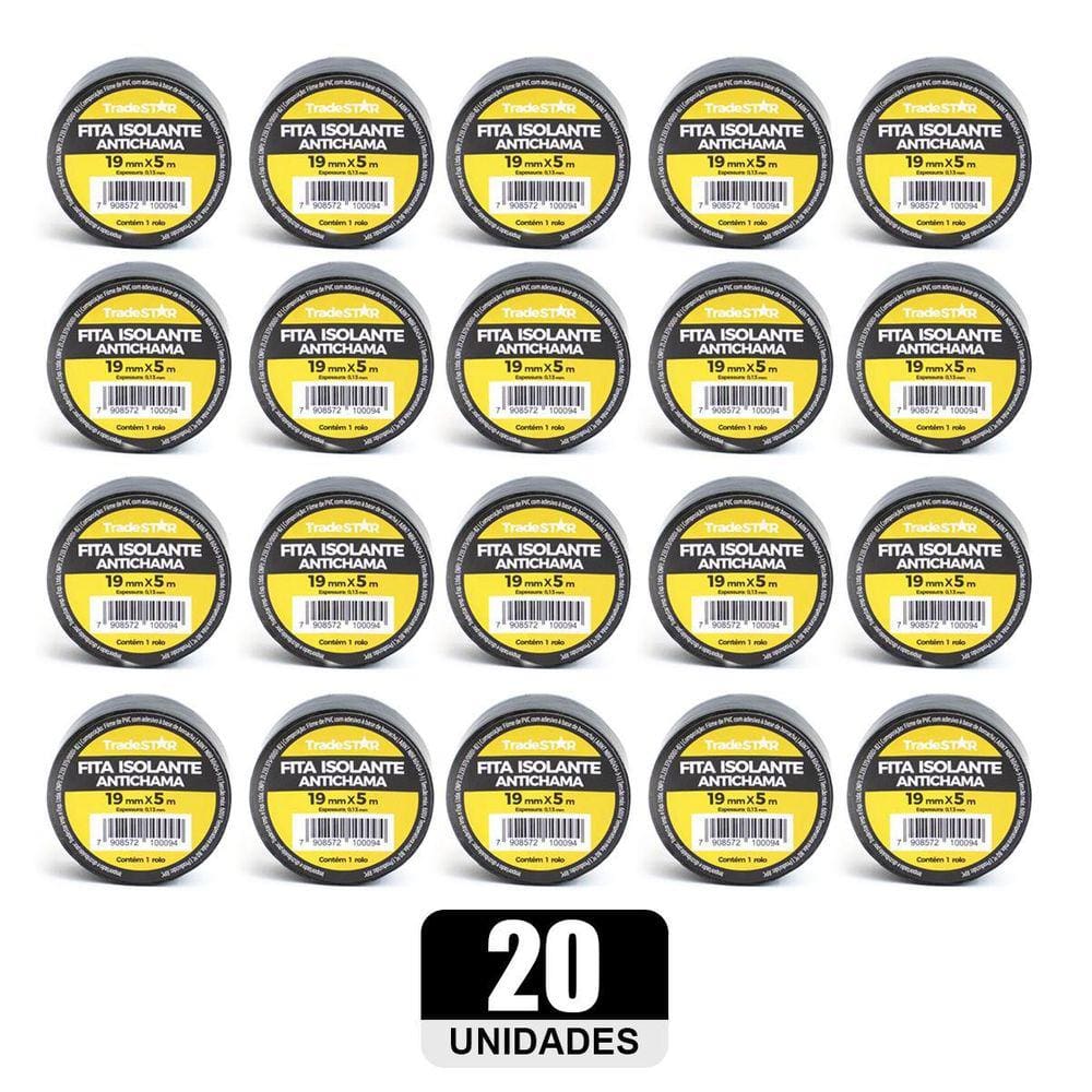 Kit 20 Rolos Pç Fita Isolante 5 Metros Preta