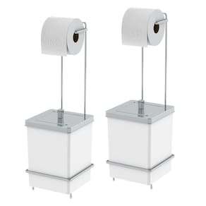 Kit 2 Suporte Porta Papel Higiênico Com Lixeira Quadrada 6,5L Banheiro Branco Cromado - 1632BCC Future