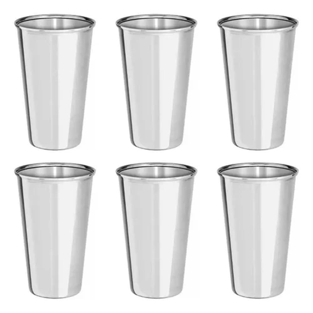 Kit 6 Copos Aço Inox Agua Suco Resistente 200Ml Inquebrável