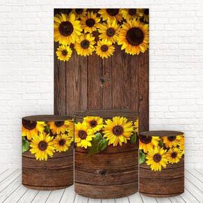 Painel Retangular E Capas 3D Sublimado Girassol Fkpc-805