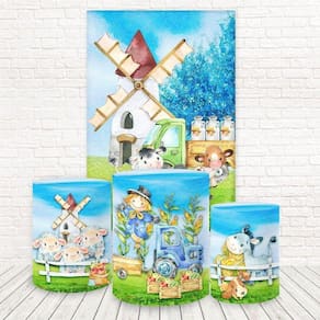 Painel Retangular E Capas 3D Sublimado Fazendinha Fkpc-1638