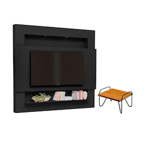 Mesa de Centro e Painel Ripado Bergen Preto Naturale