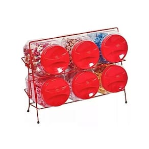 Baleiro Bomboniere Fixo 2 Andares 6 Potes Resistente Vermelho