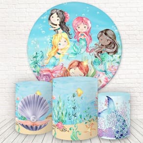 Painel Redondo E Capas 3D Sublimado Sereia Fkpc-409