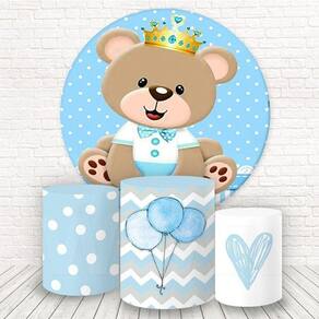 Painel Redondo E Capas Tecido 3D Urso Príncipe Fkpc-526