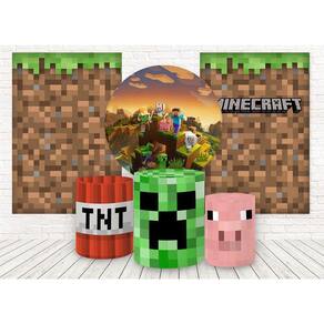 Kit 3 Painéis E Capas 3D Sublimado Mine Blocos Fkpc-826