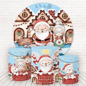 Painel Redondo E Capas Tecido Sublimado Natal Fkpc-1028
