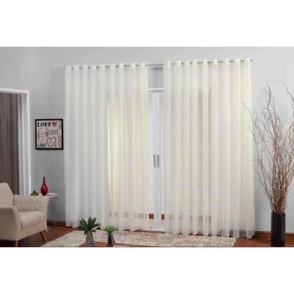 Cortina Voil 2,80X1,80 Sala Ou Quarto Cromado Trilho Palha