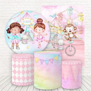 Kit 2 Painéis E Capas 3D Sublimado Circo Rosa Fkpc-520