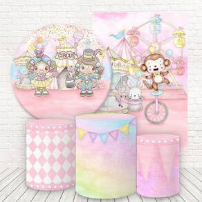 Kit 2 Painéis E Capas 3D Sublimado Circo Rosa Fkpc-282
