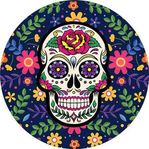 Painel Redondo Tecido Sublimado 3D Caveira Mexicana Frd-5963