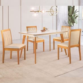 Conjunto Sala de Jantar Mesa Madeira 135cm com 4 Cadeiras Hydra Cinamomo/Off White/Terra