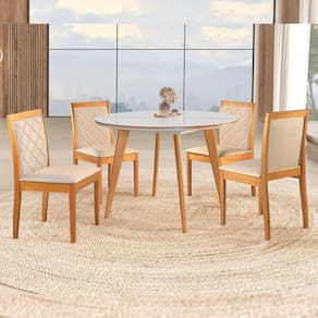 Conjunto Sala de Jantar Mesa Godam 110cm Vidro com 4 Cadeiras Berlim Cinamomo/Off White/Bege