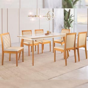 Conjunto Sala de Jantar Mesa Madeira 160cm com 6 Cadeiras Berlim Cinamomo/Off White/Bege