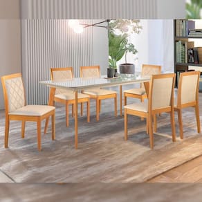 Conjunto Sala de Jantar Mesa Versales 140cm com 6 Cadeiras Berlim Cinamomo/Off White/Bege