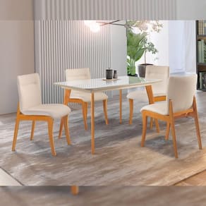 Conjunto Sala de Jantar Mesa Versales 120cm com 4 Cadeiras Debora Cinamomo/Off White/Losango