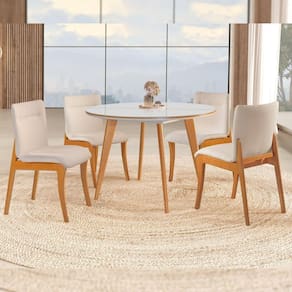 Conjunto Sala de Jantar Mesa Godam 110cm Vidro com 4 Cadeiras Debora Cinamomo/Off White/Losango