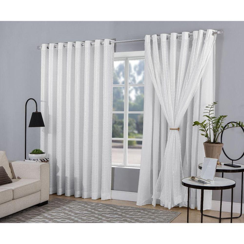 Cortina Voal Xadrez Forro Tecido Blackout Branco 6,00X2,80M