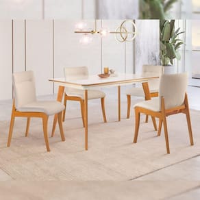 Conjunto Sala de Jantar Mesa Madeira 135cm com 4 Cadeiras Debora Espresso Móveis Cinamomo/Off White/Losango