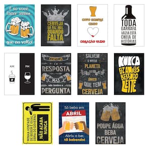 Jogo 11 Placas Decorativas Bebidas Em Mdf 2,5Mm 19X28,5Cm