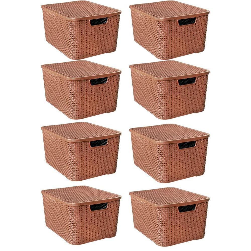 Kit 8 Caixas Organizadoras Rattan Marrom 15 Litros Com Tampa 25592 Arqplast