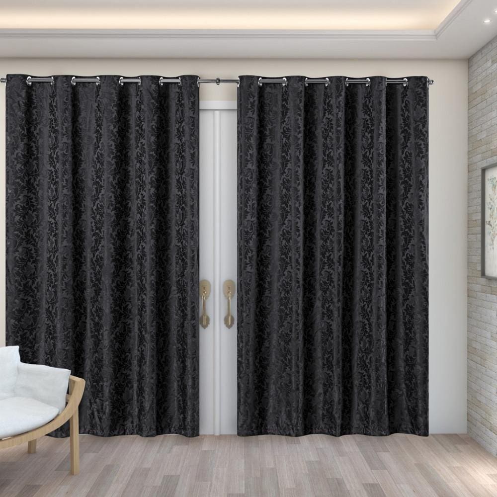 Cortina Sala Quarto Semi Blackout Jacquard Preto 3,00X2,50