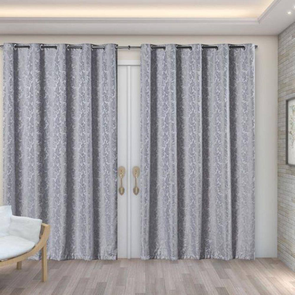 Cortina Sala Semi Blackout Tecido Jacquard Cinza 2,00X1,70