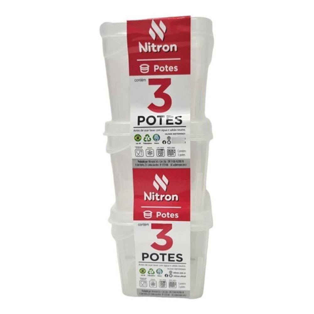 Jogo 3 Potes Quadrado Multiuso Pp Transparente 250Ml