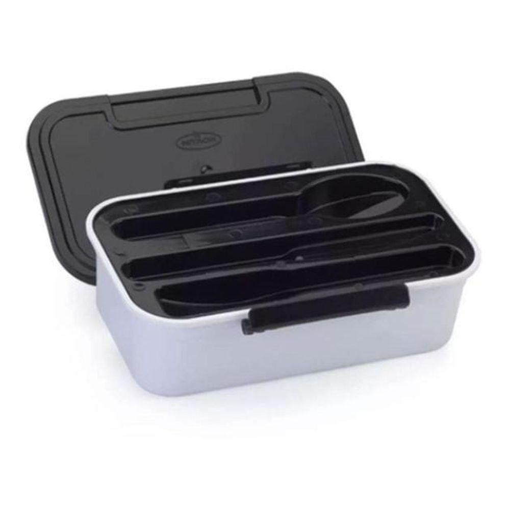 Marmita Com Compartimento De Talheres 780Ml Multiuso Preto
