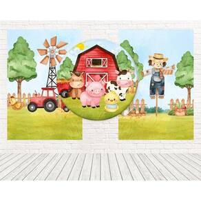 Kit 3 Painéis Casadinho 3D Sublimado Fazendinha Fpc-240