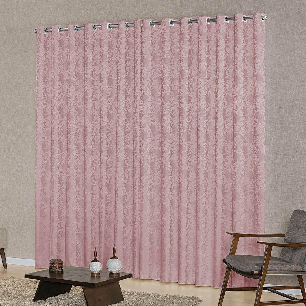 Cortina Sala Jacquard Tecido Semi Blackout Rose 4,00X2,80