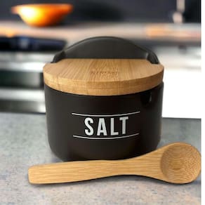 Saleiro Cozinha Porcelana Preto Premium Salt 290Ml Tampa E