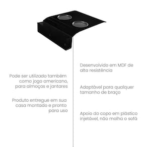 Bandeja De Sofá Esteira Porta Copos E Porta Controle Preto