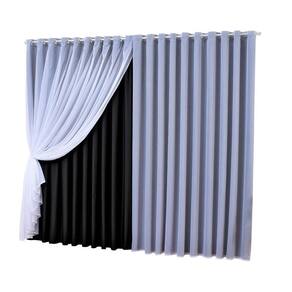 Cortina Voal Com Forro Em Tecido Blackout Preto 6,00X2,80