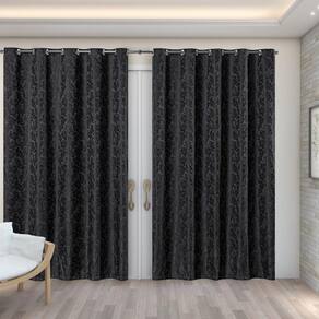 Cortina Sala Quarto Semi Blackout Jacquard Preto 3,00X2,80