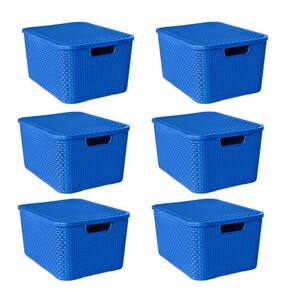 Kit 6 Caixas Organizadora Rattan 7L C/Tampa Azul-Arqplast
