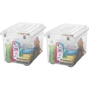Kit 2 Organizador De Escritório 56,1L Transparente Com Tampa