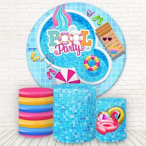 Painel Redondo E Capas 3D Sublimado Pool Party Fkpc-223
