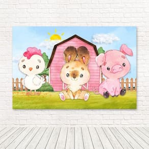 Painel Retangular Sublimado Fazendinha Rosa 2,0X1,5 Frt-4185
