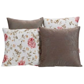 Kit 4 Capas De Almofada Para Sofá Estampa Cáqui Floral