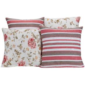 Kit 4 Capas De Almofada Para Sofá Estampa Listrado Floral